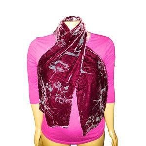 Echo Burgundy Gray Floral Velvet Scarf